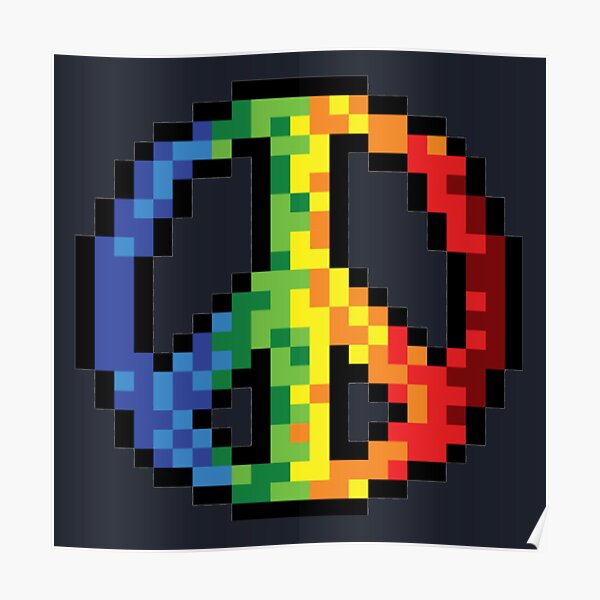 Póster Signo De La Paz Rainbow Colorful Pixel Art De Miijojo1994