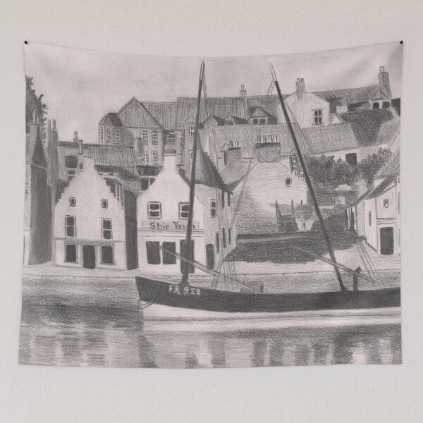 Item preview, Anstruther Harbour Pencil Sketch designed and sold by Jan Palmer.