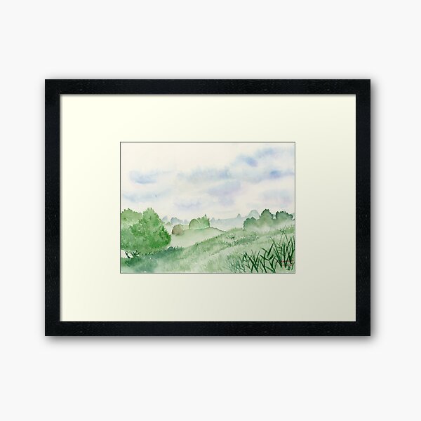 Item preview, Foggy Green Field, Art Watercolor Painting print by Suisai Genki designed and sold by suisaigenki.