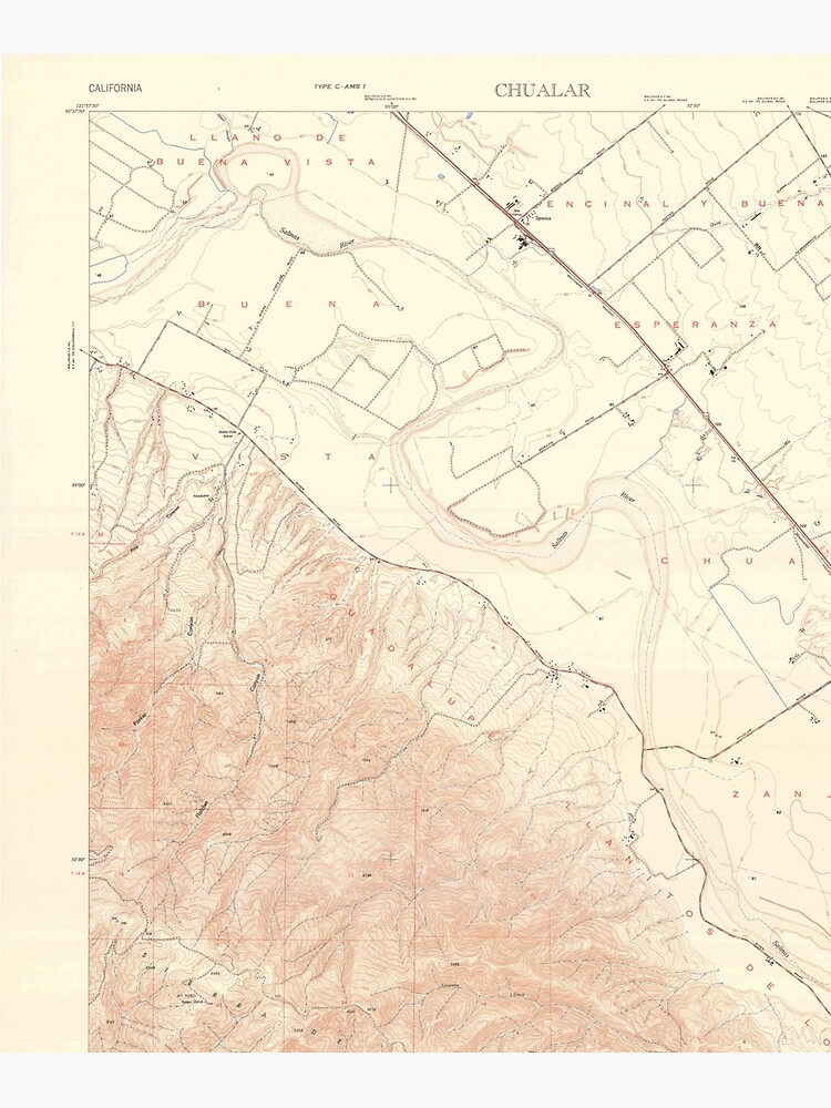 "Chualar, CA from 1947 Vintage Map High Quality" Poster by