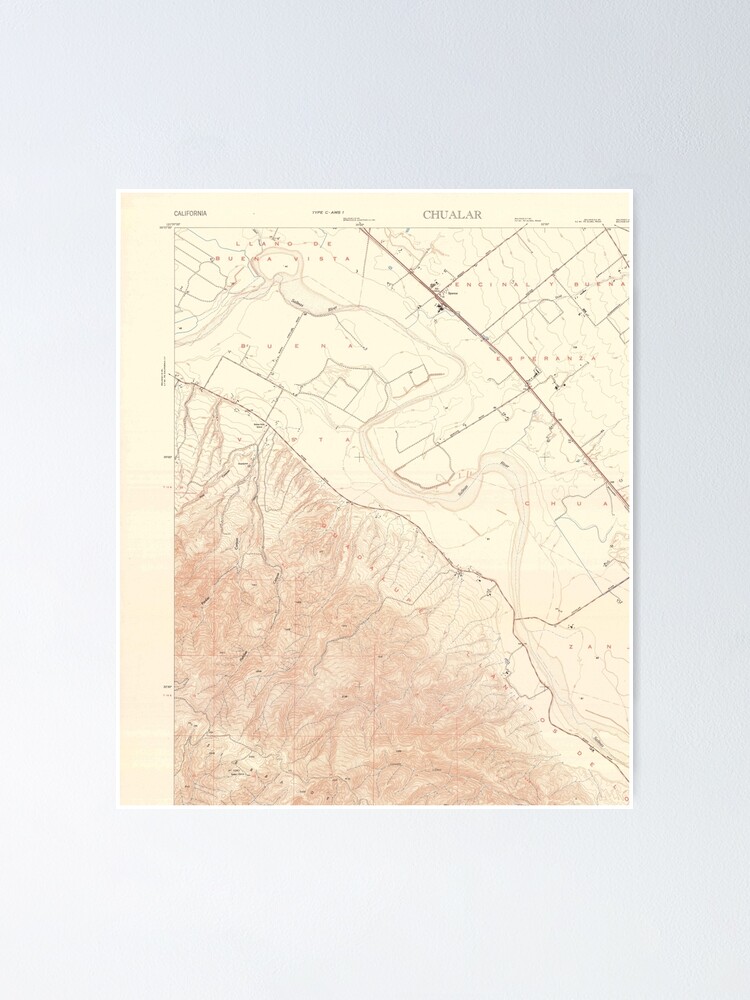 "Chualar, CA from 1947 Vintage Map High Quality" Poster by
