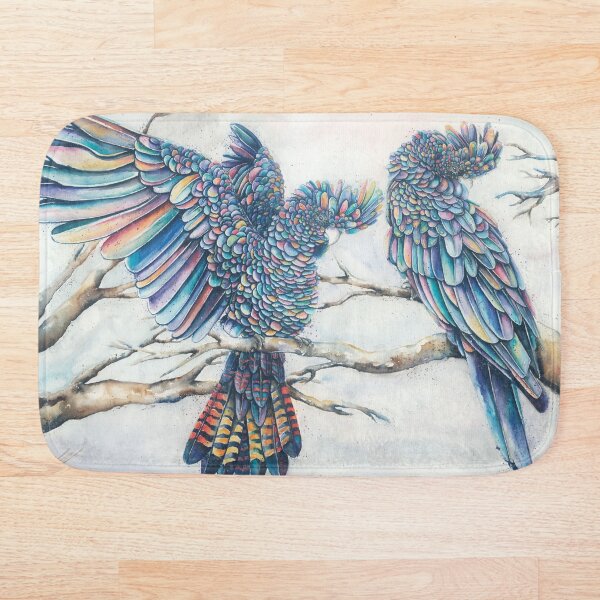 Black Cockatoo Pair - Rainbow Bath Mat