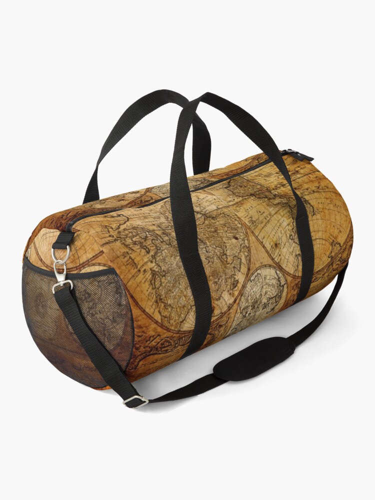 Vintage Travel Bag World Map Geometry Print CarryOn Shoulder