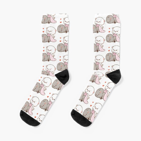 Peach and Goma Mochi Cat Drooling Socks