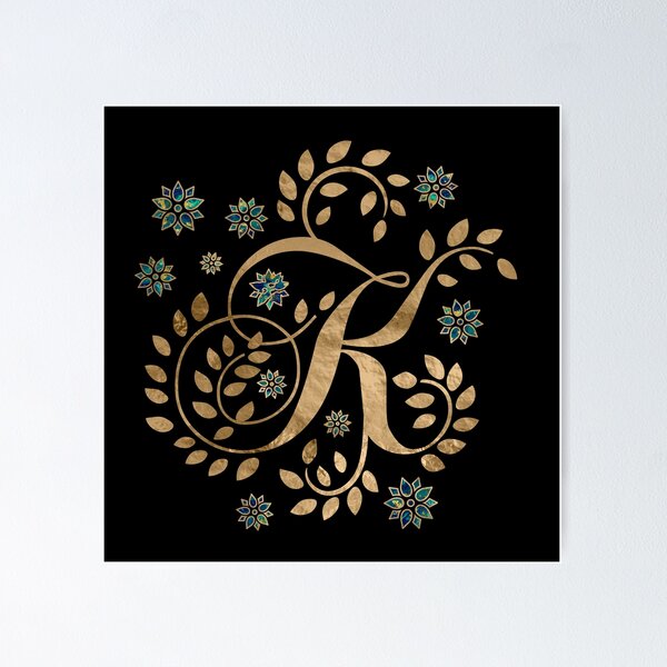 Artikelvorschau, Luxus Golden Kalligraphie Monogramm mit Buchstaben K. entworfen und verkauft von k9printart.