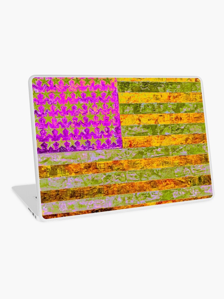 Pink Yellow And Green Flag Appropriated From Jasper Johns Laptop Skin By Michaellehr Redbubble