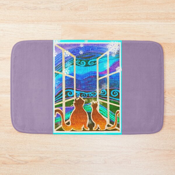 Item preview, Cats Looking Out The Window Blue with Snowflakes designed and sold by PaniaBrown.