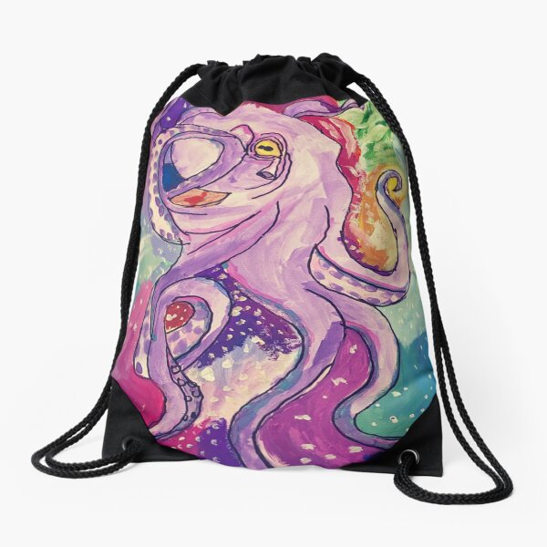 Trippy galaxy octopus Drawstring Bag