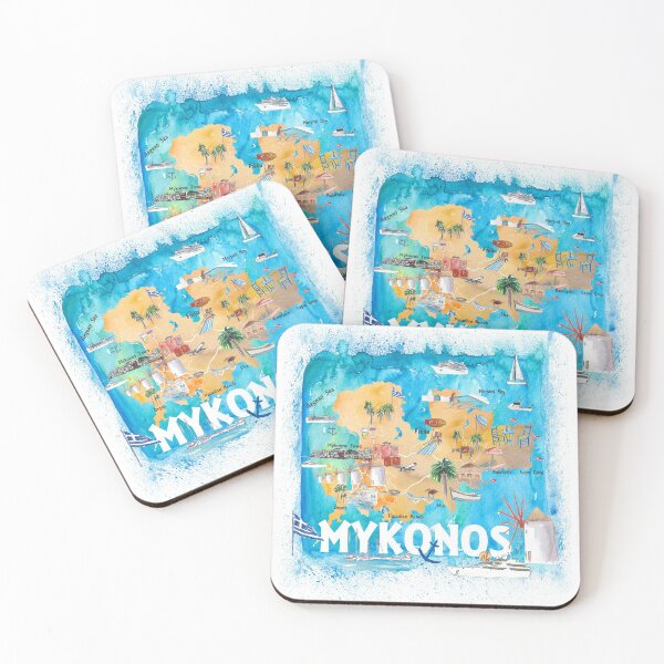 Item preview, Mykonos Greece Illustrated Map with Main Roads Landmarks and Highlights designed and sold by artshop77.