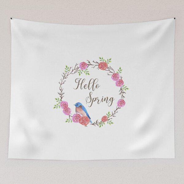 Item preview, Bluebird sitting on a rose flower wreath with spring wishes designed and sold by Shawlin Islam.