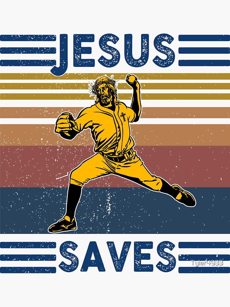 "Baseball Jesus Saves" Sticker by Tyler4933 Redbubble