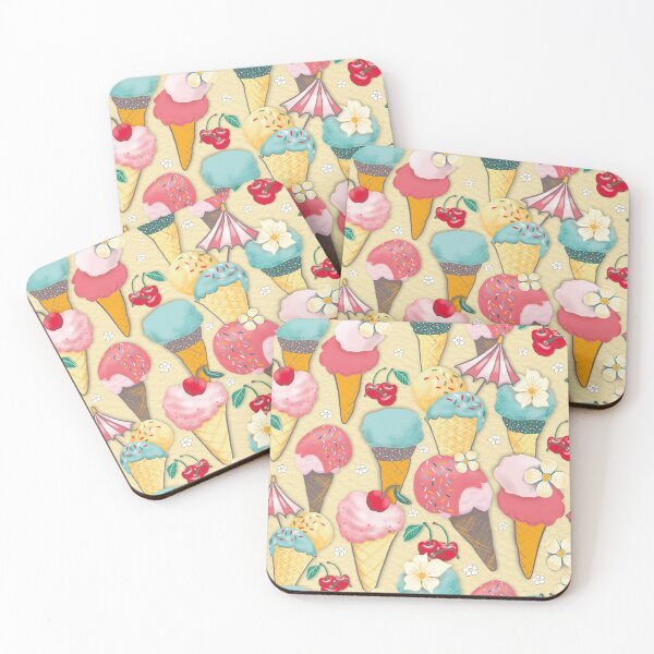 Item preview, Ice cream cones and cherries on yellow designed and sold by colorofmagic.