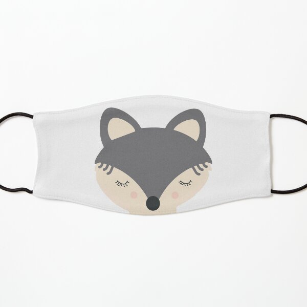 Fox childrens illustration in grey and cream with calligraphy marks Kids Mask