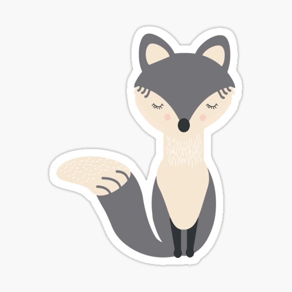 Fox childrens illustration in grey and cream with calligraphy marks Sticker