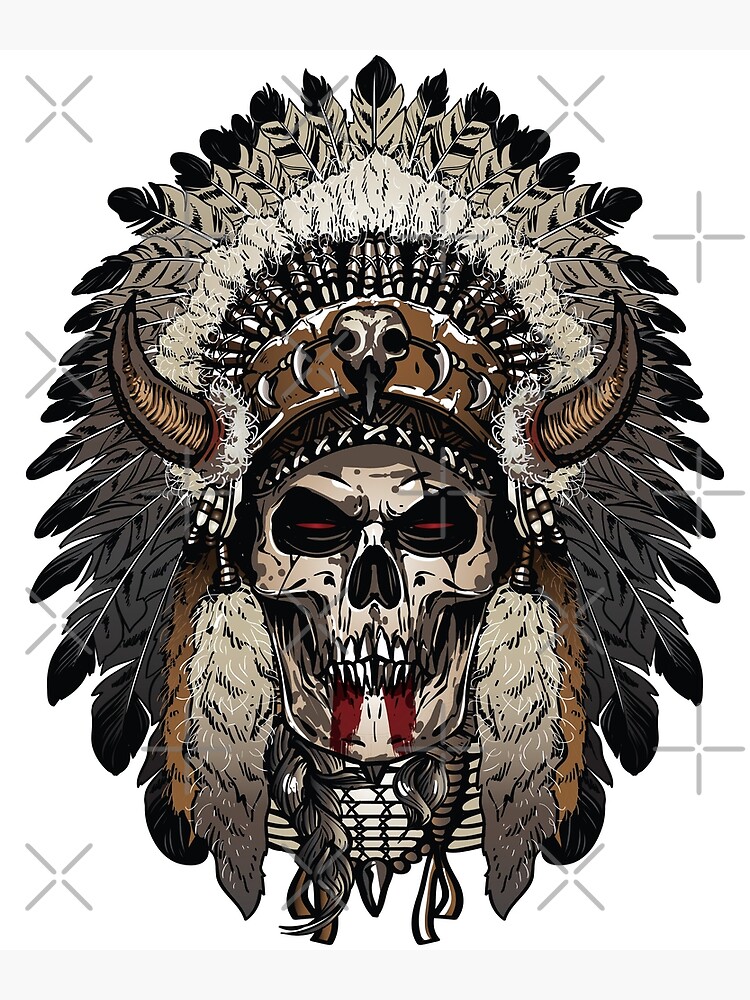 Native skull warrior' Poster, picture, metal print, paint by