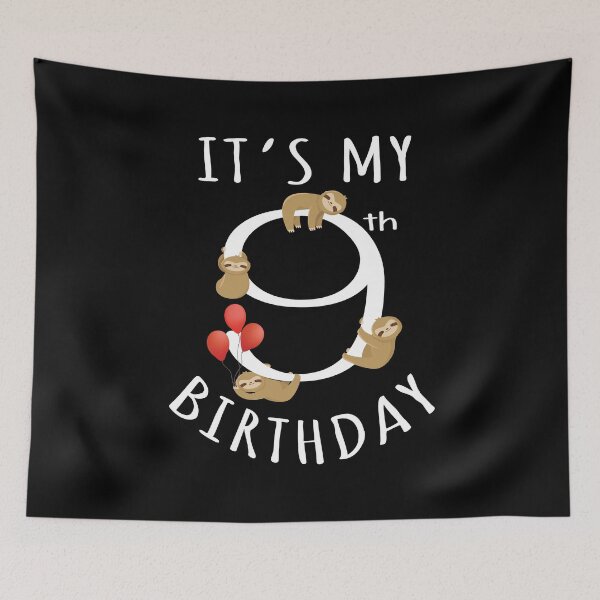 Item preview, It's My 9th Birthday Sloth 9 Years Old Kid B-day Party print designed and sold by Grabitees.