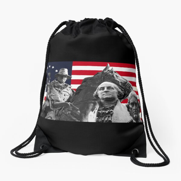 Statues and Flag Drawstring Bag