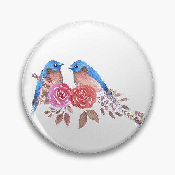 Item preview, Eastern bluebird or Sialia sialis couple on red roses watercolor artwork designed and sold by Shawlin Islam.