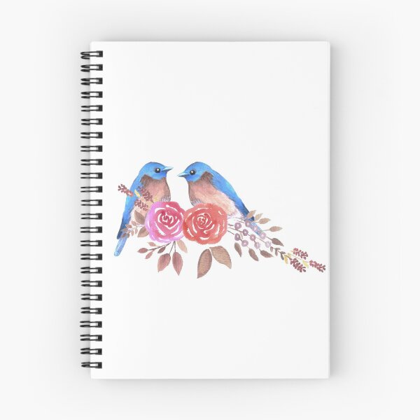 Item preview, Eastern bluebird or Sialia sialis couple on red roses watercolor artwork designed and sold by Shawlin Islam.