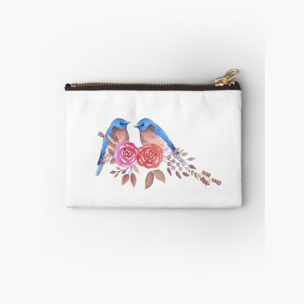 Item preview, Eastern bluebird or Sialia sialis couple on red roses watercolor artwork designed and sold by Shawlin Islam.