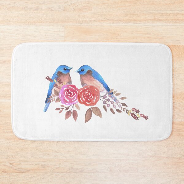 Item preview, Eastern bluebird or Sialia sialis couple on red roses watercolor artwork designed and sold by Shawlin Islam.