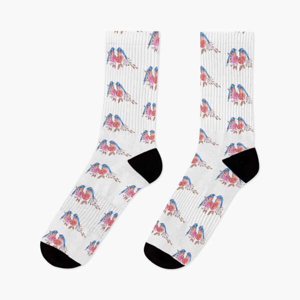 Item preview, Eastern bluebird or Sialia sialis couple on red roses watercolor artwork designed and sold by Shawlin Islam.
