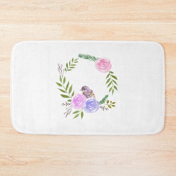 Item preview, A yellow robin in a rose flower wreath designed and sold by Shawlin Islam.