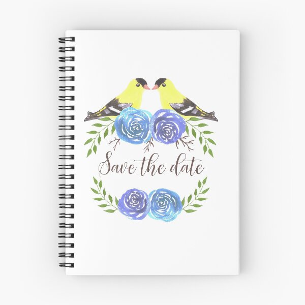 Item preview, Save the date American goldfinches on rose twigs designed and sold by Shawlin Islam.