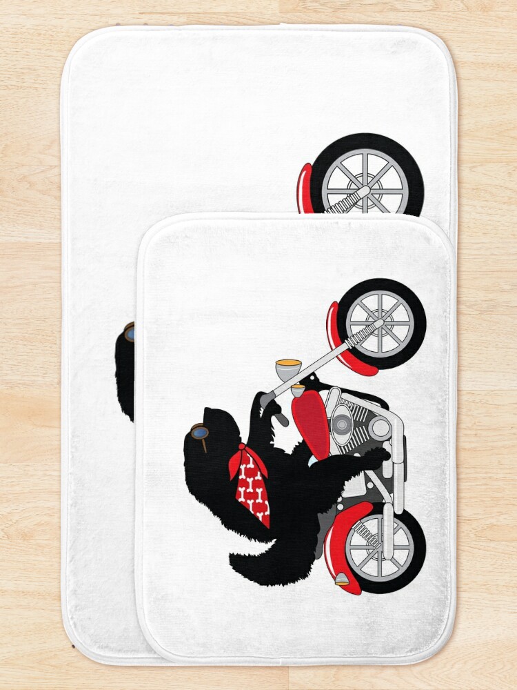 Discover Just a Newfie Riding a Motorcycle Bath Mat
