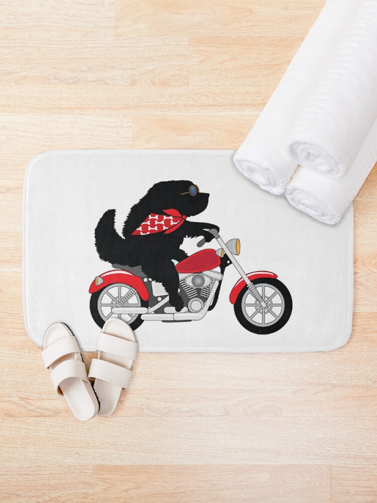 Disover Just a Newfie Riding a Motorcycle Bath Mat