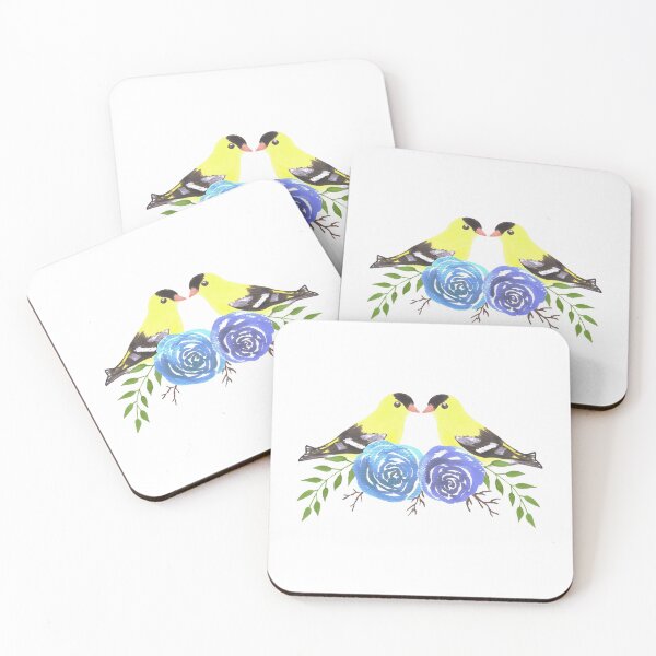 Item preview, American goldfinch couples on rose twigs designed and sold by Shawlin Islam.