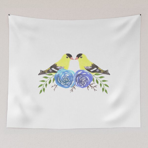Item preview, American goldfinch couples on rose twigs designed and sold by Shawlin Islam.