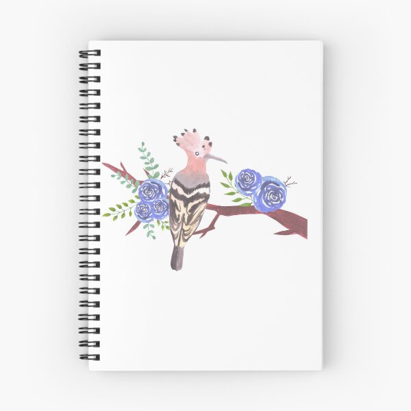 Item preview, Hoopoe bird on a floral branch with blue roses and leaves watercolor painting designed and sold by Shawlin Islam.
