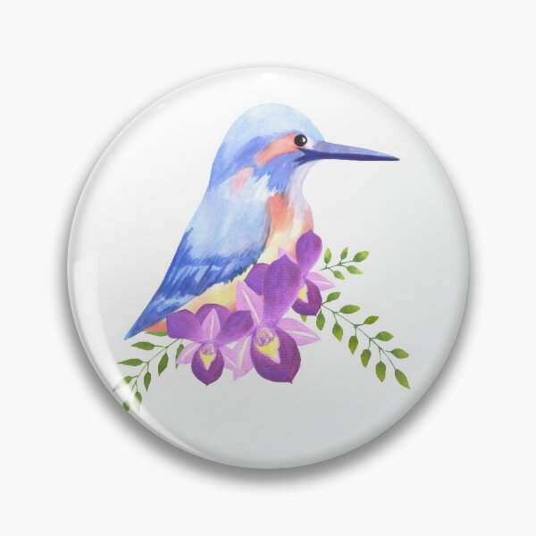 Item preview, Purple orchids and common kingfisher on roses perennial flowering plant watercolor painting designed and sold by Shawlin Islam.