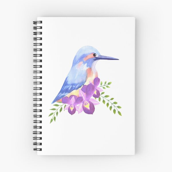 Item preview, Purple orchids and common kingfisher on roses perennial flowering plant watercolor painting designed and sold by Shawlin Islam.