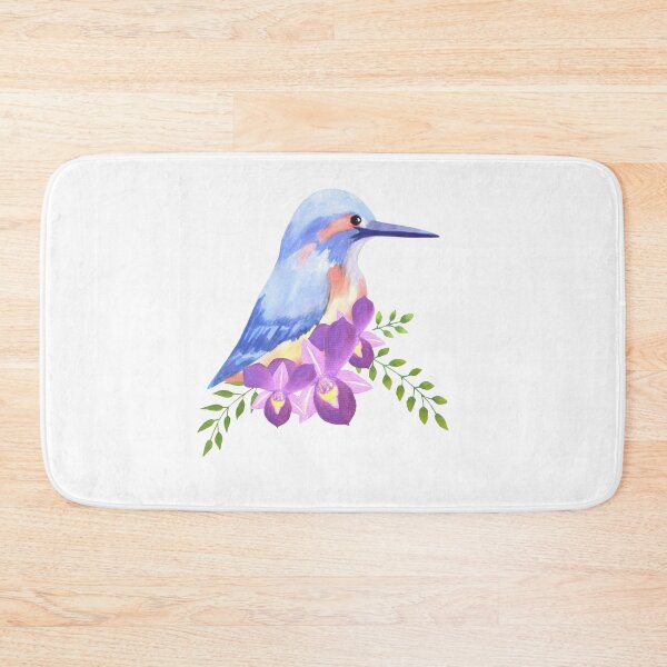 Item preview, Purple orchids and common kingfisher on roses perennial flowering plant watercolor painting designed and sold by Shawlin Islam.