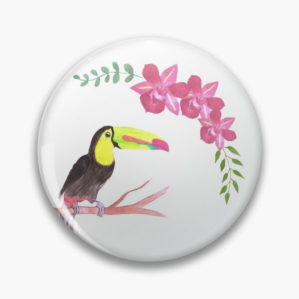 Item preview, Keel billed Toucan bird or Ramphastidae sulfuratus watercolor birds and orchid flowers designed and sold by Shawlin Islam.