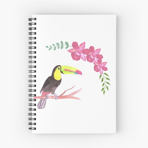 Item preview, Keel billed Toucan bird or Ramphastidae sulfuratus watercolor birds and orchid flowers designed and sold by Shawlin Islam.
