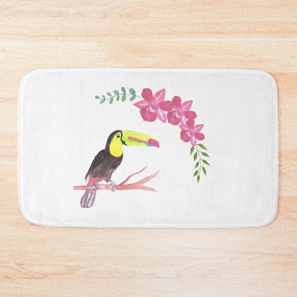Item preview, Keel billed Toucan bird or Ramphastidae sulfuratus watercolor birds and orchid flowers designed and sold by Shawlin Islam.