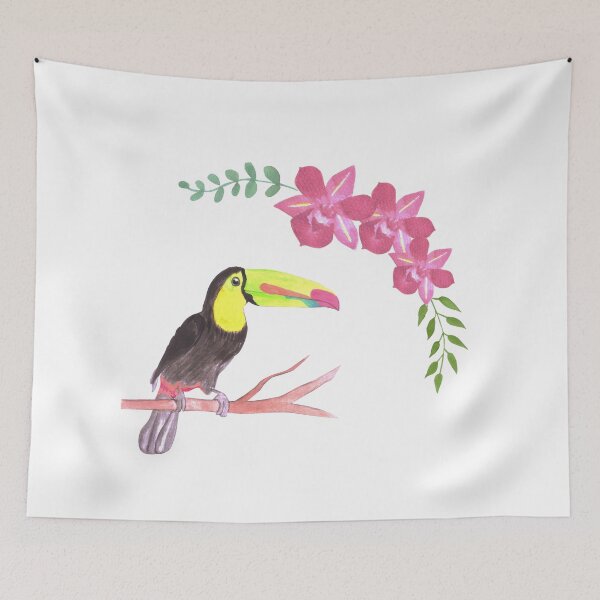 Item preview, Keel billed Toucan bird or Ramphastidae sulfuratus watercolor birds and orchid flowers designed and sold by Shawlin Islam.