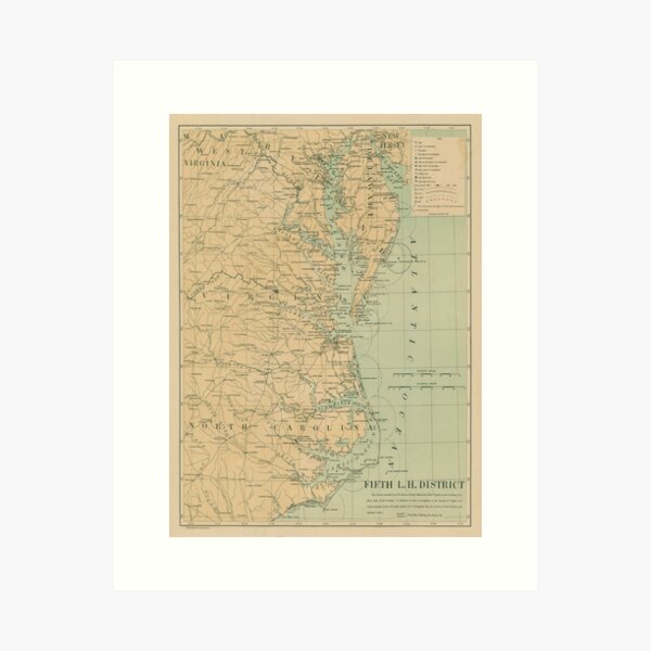 Item preview, Vintage Outer Banks & Chesapeake Bay Lighthouse Map  designed and sold by BravuraMedia.