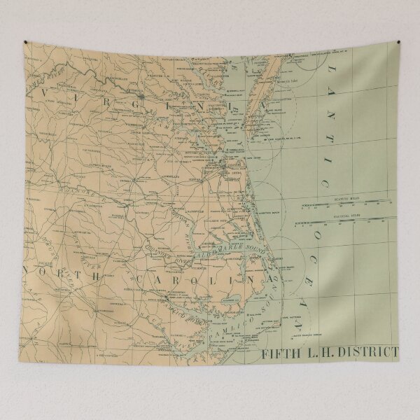 Item preview, Vintage Outer Banks & Chesapeake Bay Lighthouse Map  designed and sold by BravuraMedia.