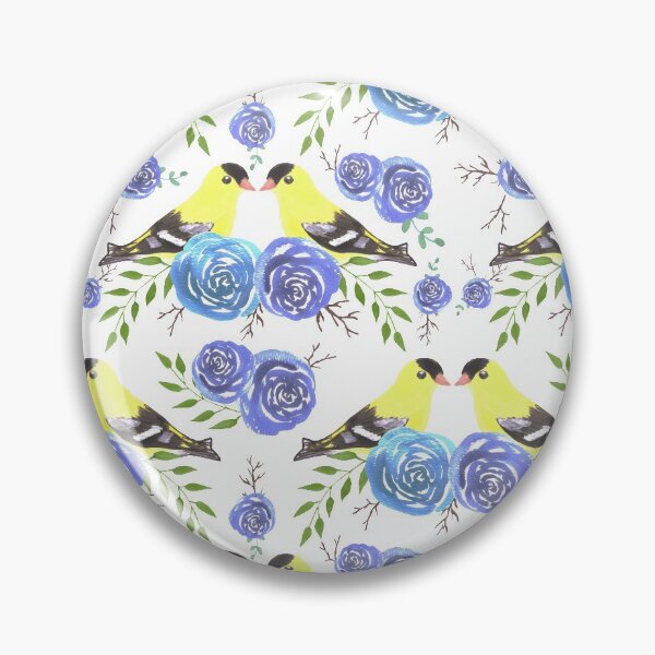 Item preview, American goldfinches on rose twigs- seamless flowers and yellow birds designed and sold by Shawlin Islam.