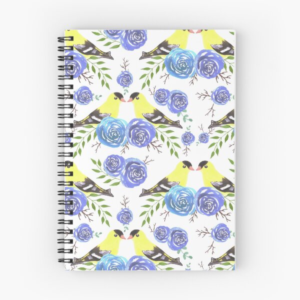 Item preview, American goldfinches on rose twigs- seamless flowers and yellow birds designed and sold by Shawlin Islam.