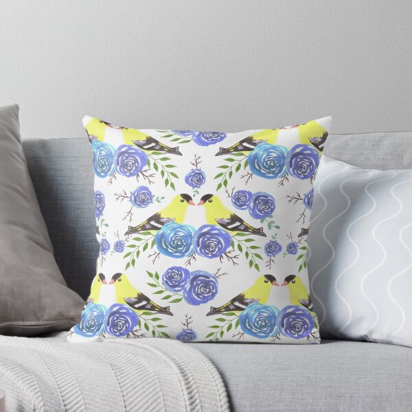 Item preview, American goldfinches on rose twigs- seamless flowers and yellow birds designed and sold by Shawlin Islam.