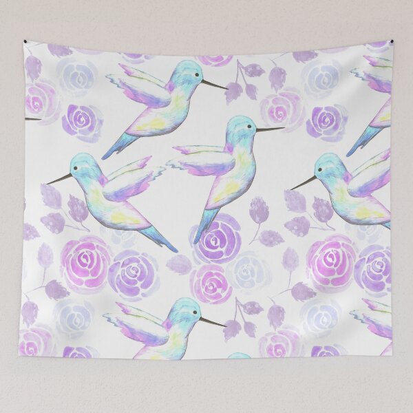 Item preview, Hummingbirds and lilac roses- birds and roses seamless watercolor birds painting  designed and sold by Shawlin Islam.