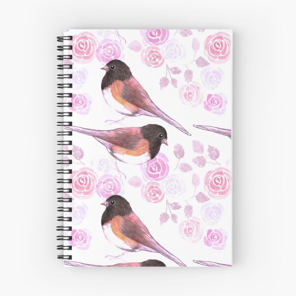 Item preview, Dark eyed Juncos and pink roses bird seamless watercolor birds painting  designed and sold by Shawlin Islam.