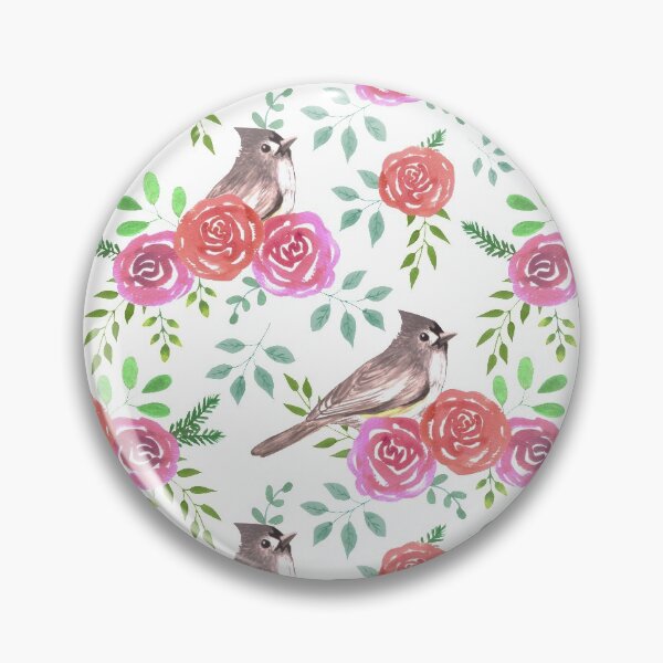 Item preview, Tufted titmouse or Baeolophus bicolor bird on red and pink roses seamless watercolor birds painting designed and sold by Shawlin Islam.