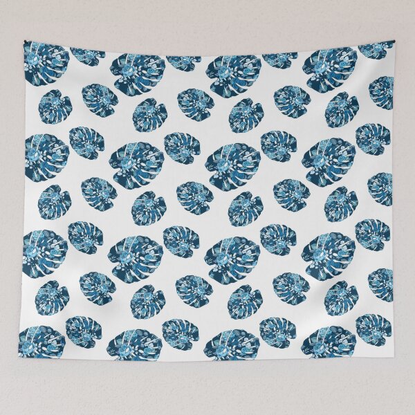 Item preview, Patrón floral azul Monstera designed and sold by code-doggo.