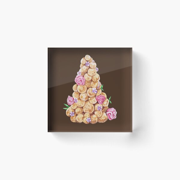 French Croquembouche Choux Pastry Puffs with Flowers Acrylic Block